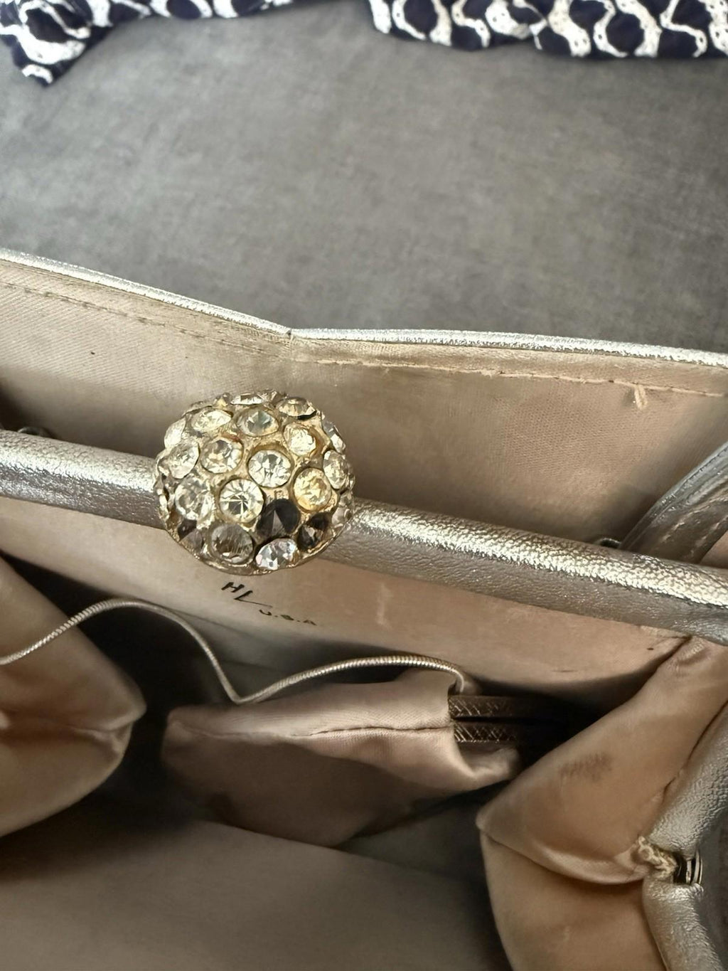 Harry Levine Silver Handbag With Rhinestone Clasp And Attached Coin Purse