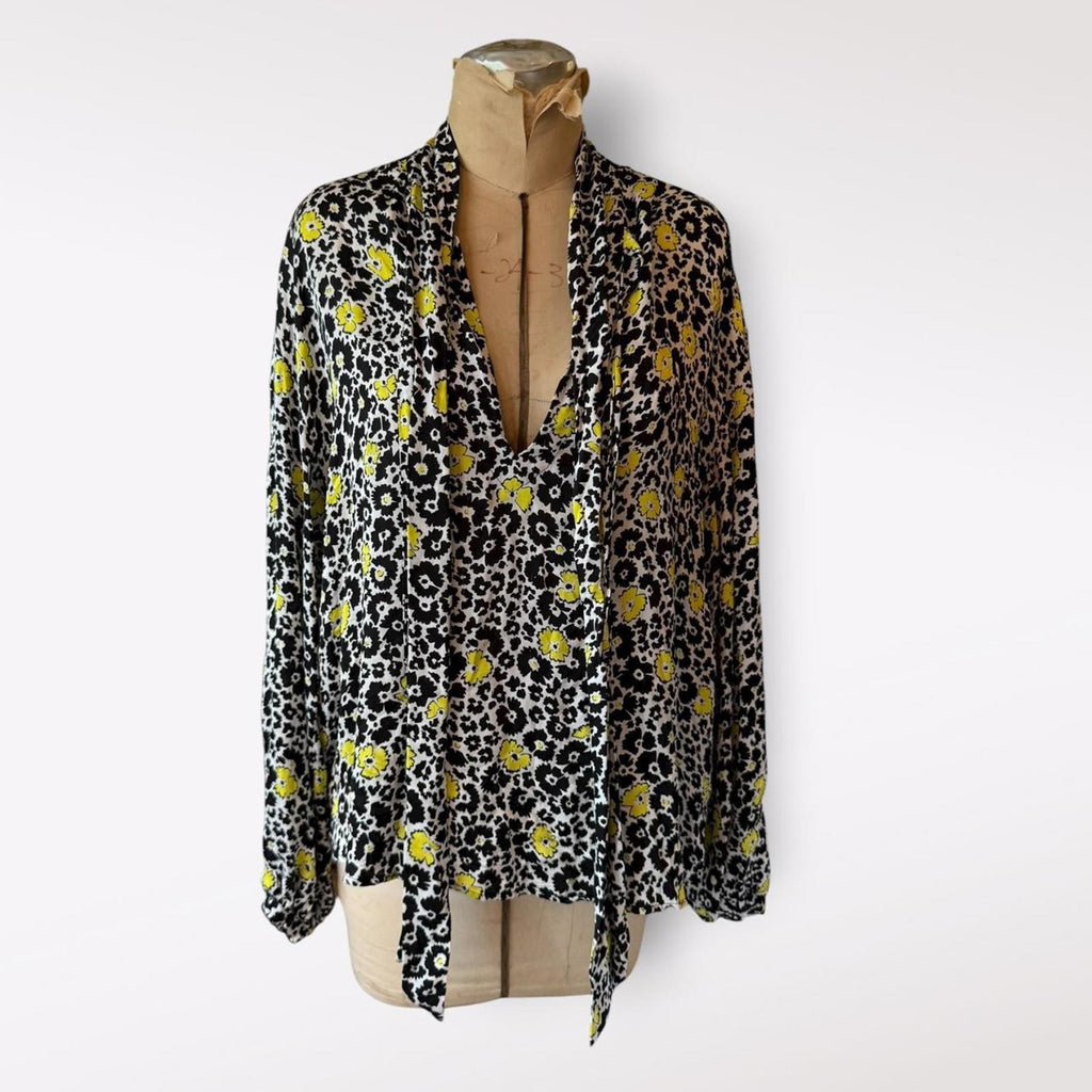 The Kooples Yellow and Black Leopard Print Blouse