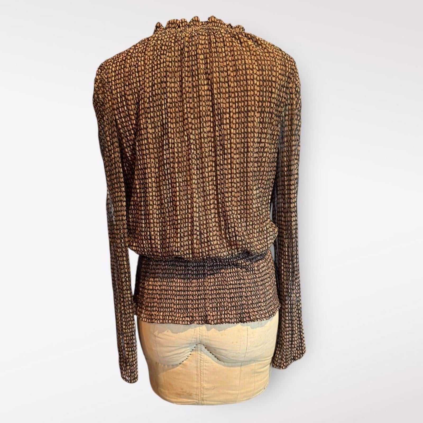 Joie Women's Brown Patterned Long Sleeve Blouse