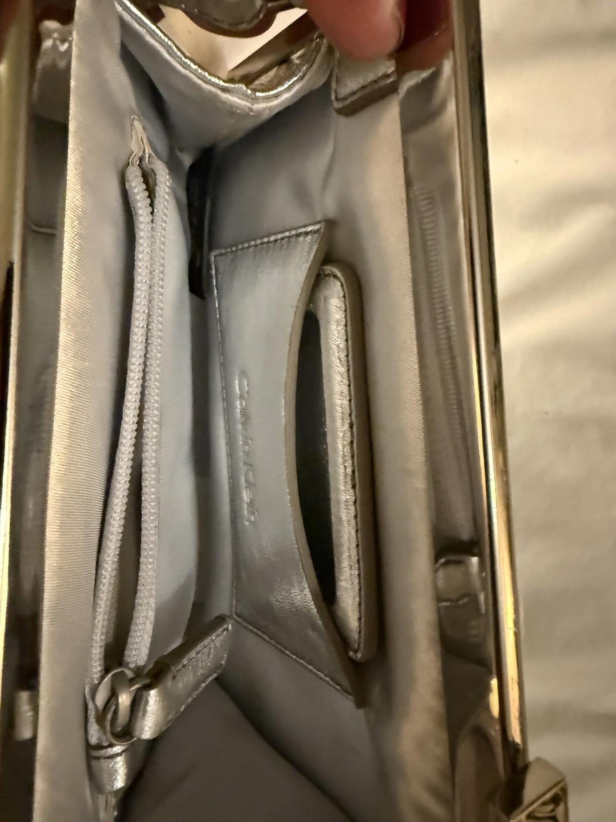 CALVIN KLEIN Women's Handbag Purse Gunmetal Leather Wristlet Clutch 7" x 4.5"