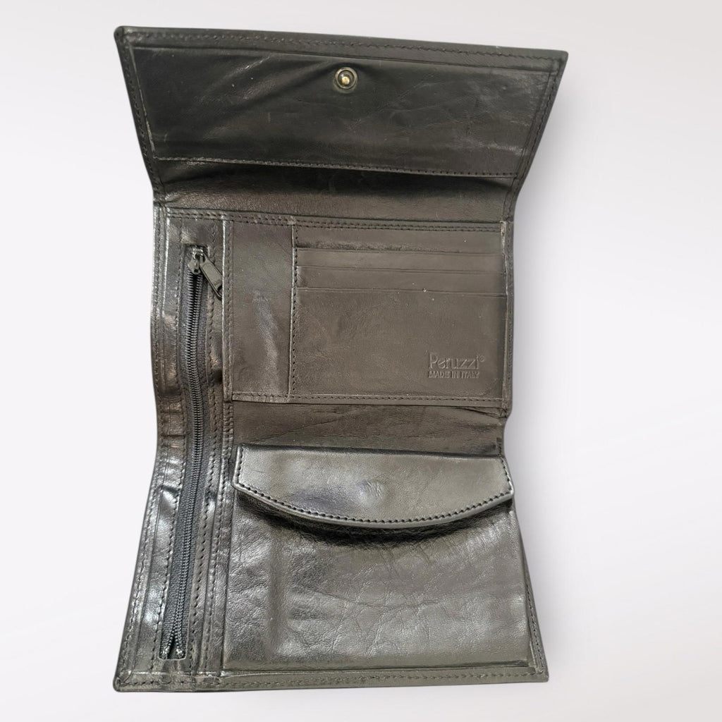 Peruzzi Trifold Black Leather Wallet