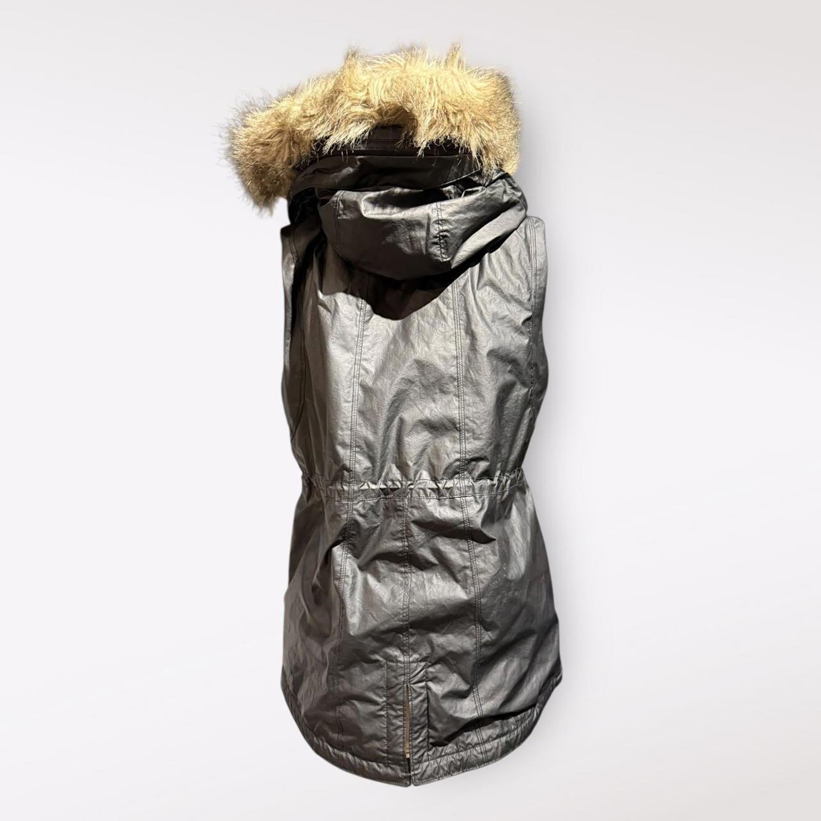 Athleta Black Sleeveless Hooded Vest with Faux Fur Trim