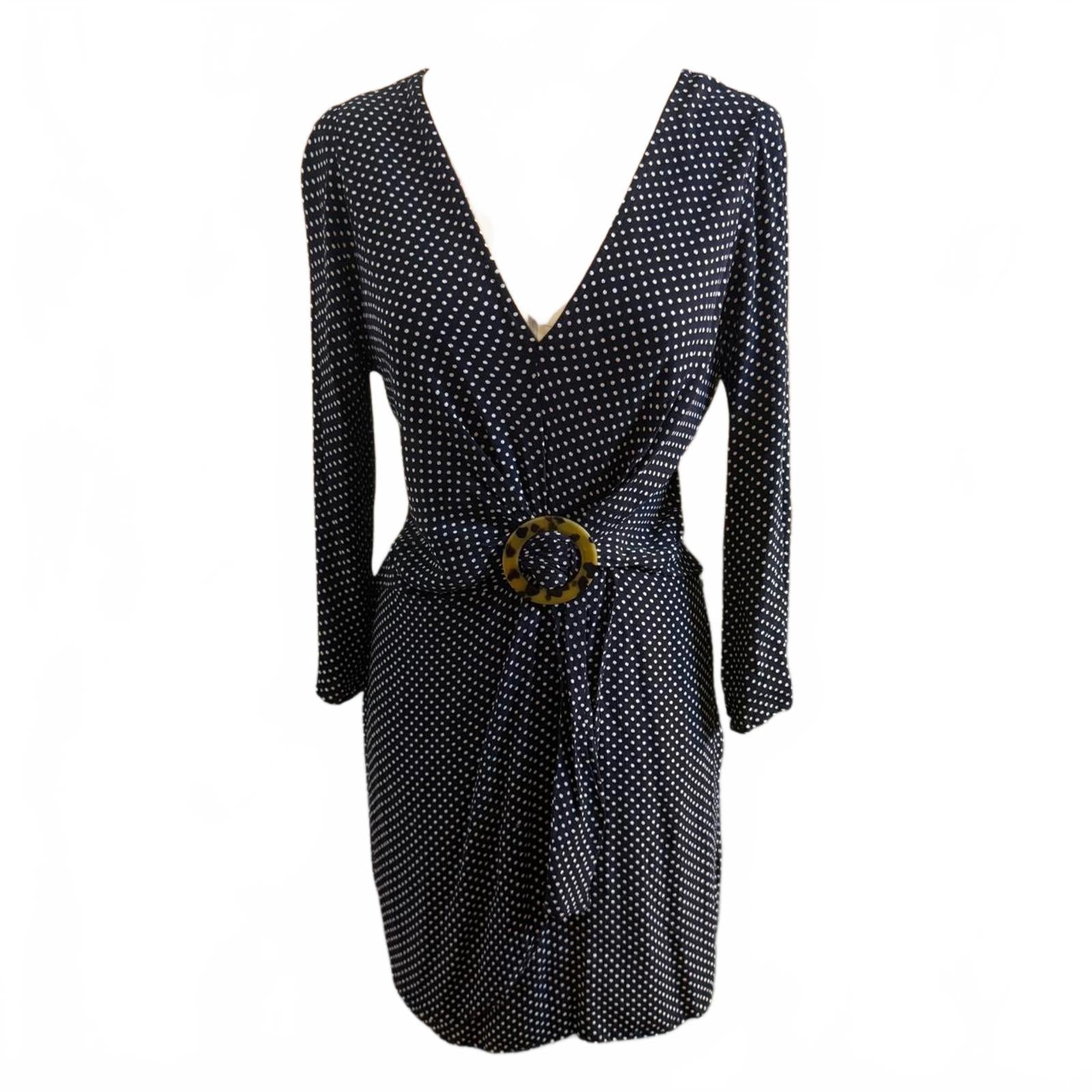 Topshop Navy Blue and White Polka Dot Dress Size 6