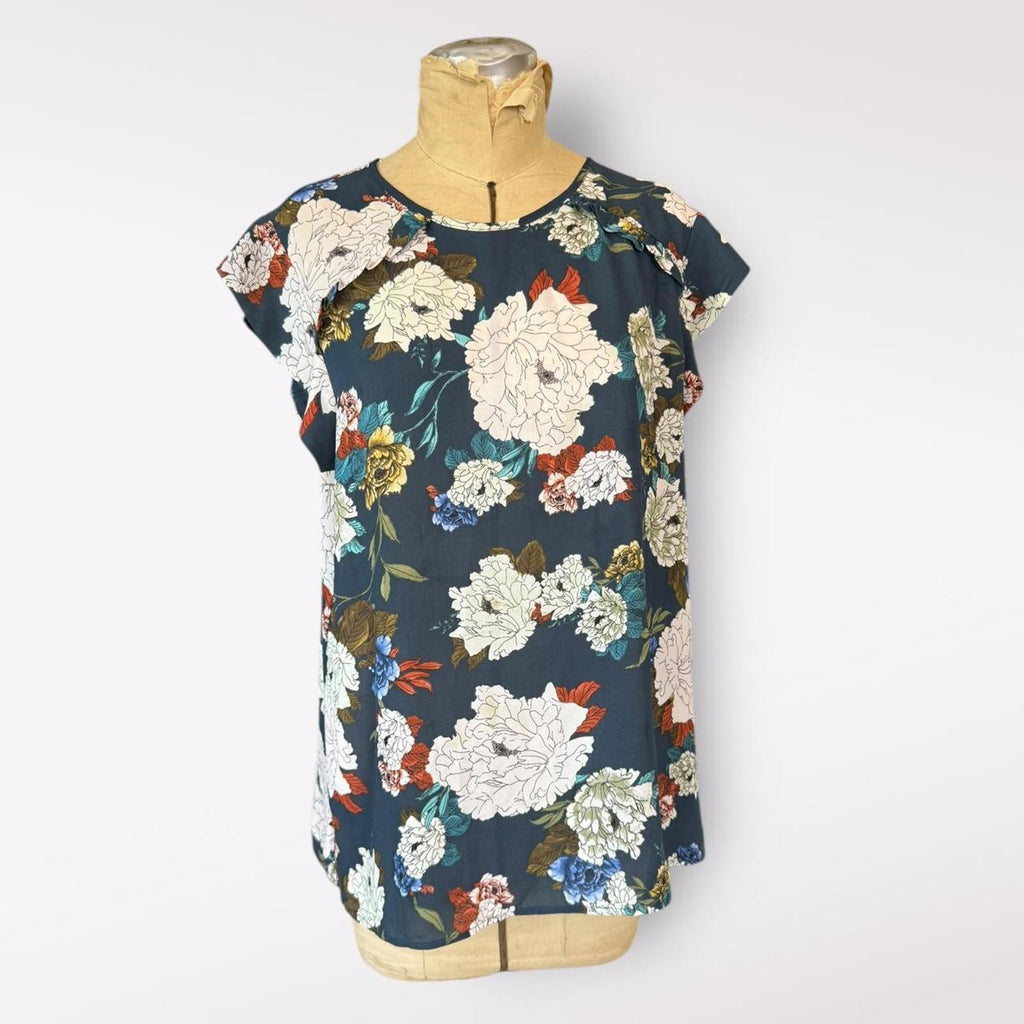DR2 Large Floral Print Short Sleeve Blouse