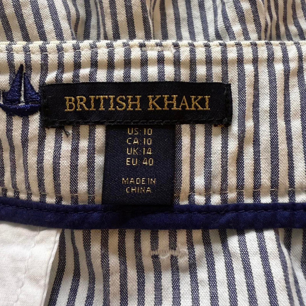 British Khaki Striped Mini Skirt With Sailboat Embroidery Size 10