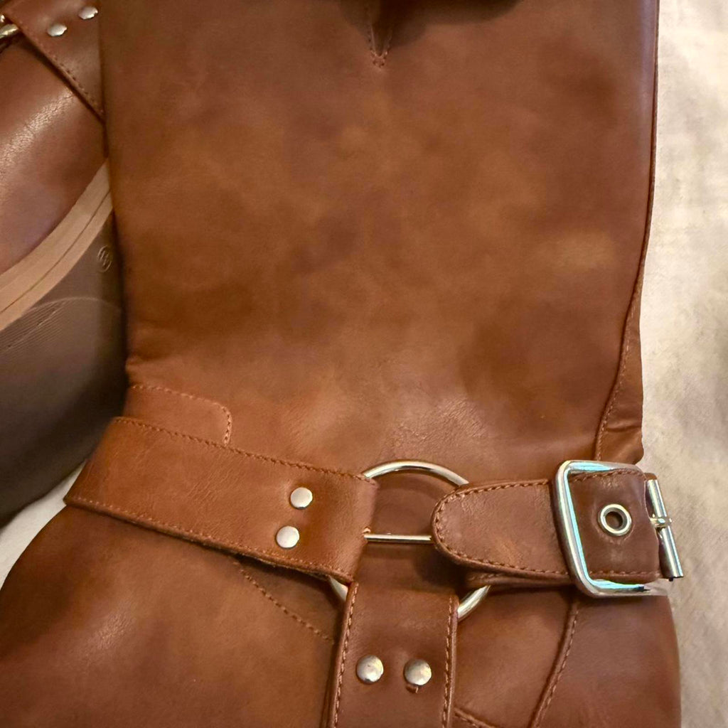Brown Mid-Calf Harness Boots
