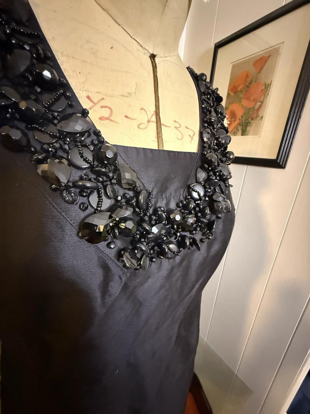 Tory Burch Black Silk Dress with Jewelled Neckline