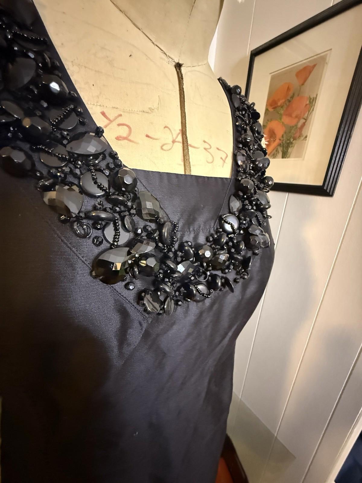 Tory Burch Black Silk Dress with Jewelled Neckline