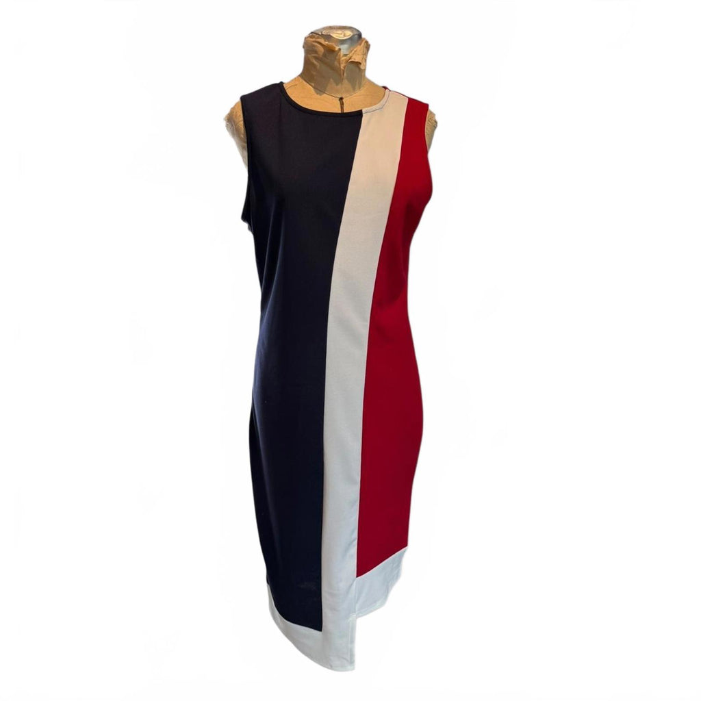 Emory Rose Sleeveless Colorblock Shift Dress with Asymmetric Hem