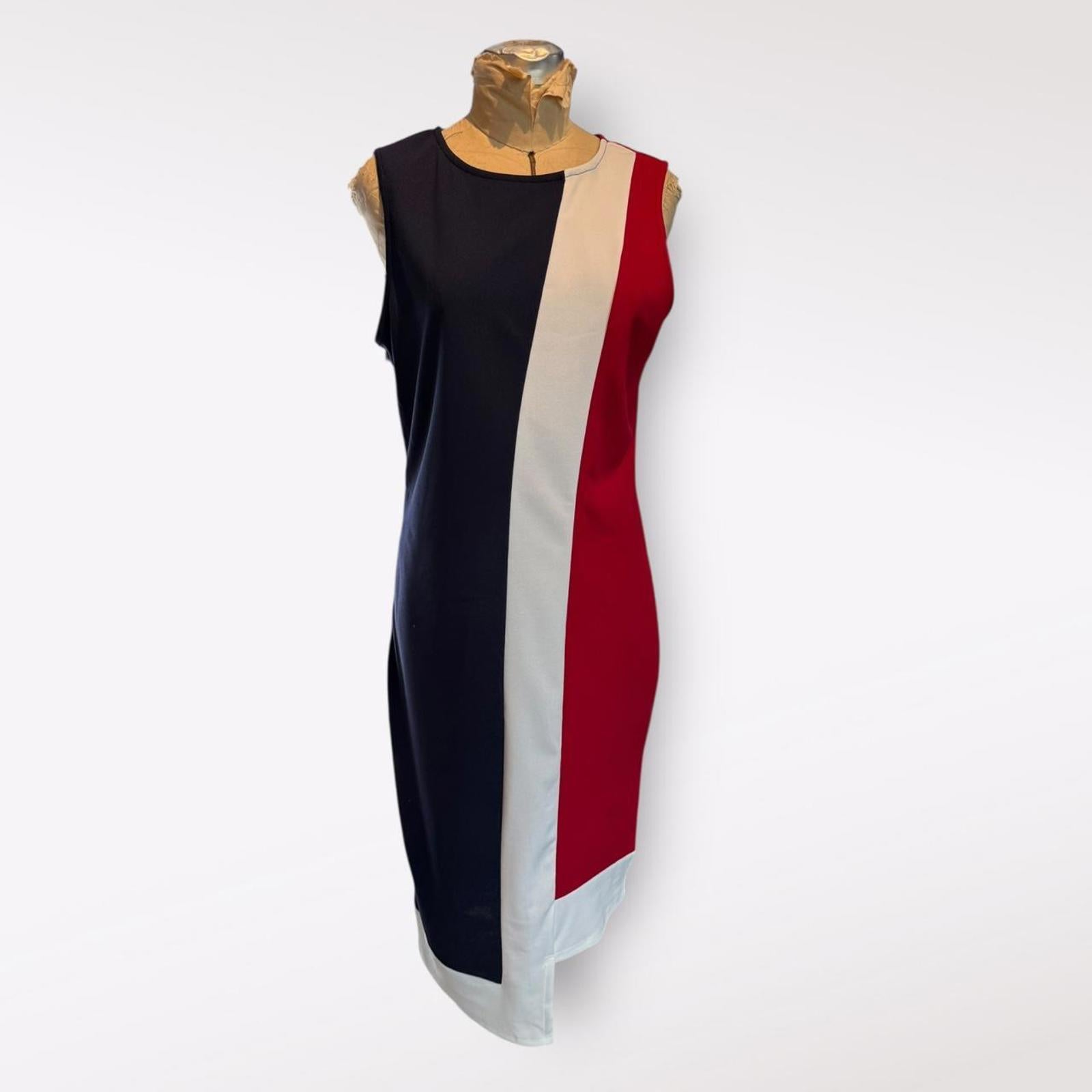 Emory Rose Sleeveless Colorblock Shift Dress with Asymmetric Hem