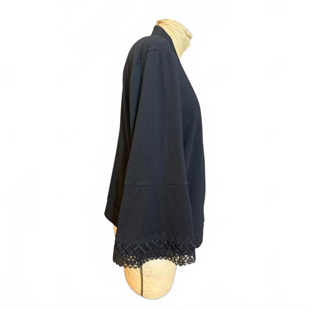 Le Gali Black Zip-Up Jacket with Lace Trim Sleeves