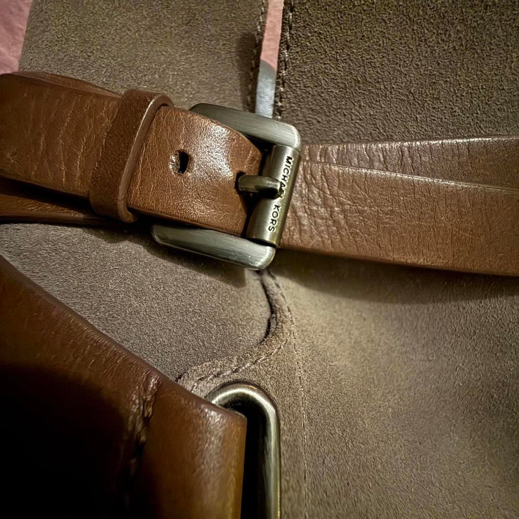 Michael Kors Beige Suede Ankle Boots with Brown Straps