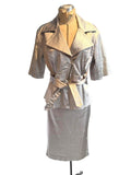 AYSHA Metallic Two-Piece Skirt Suit with Belt
