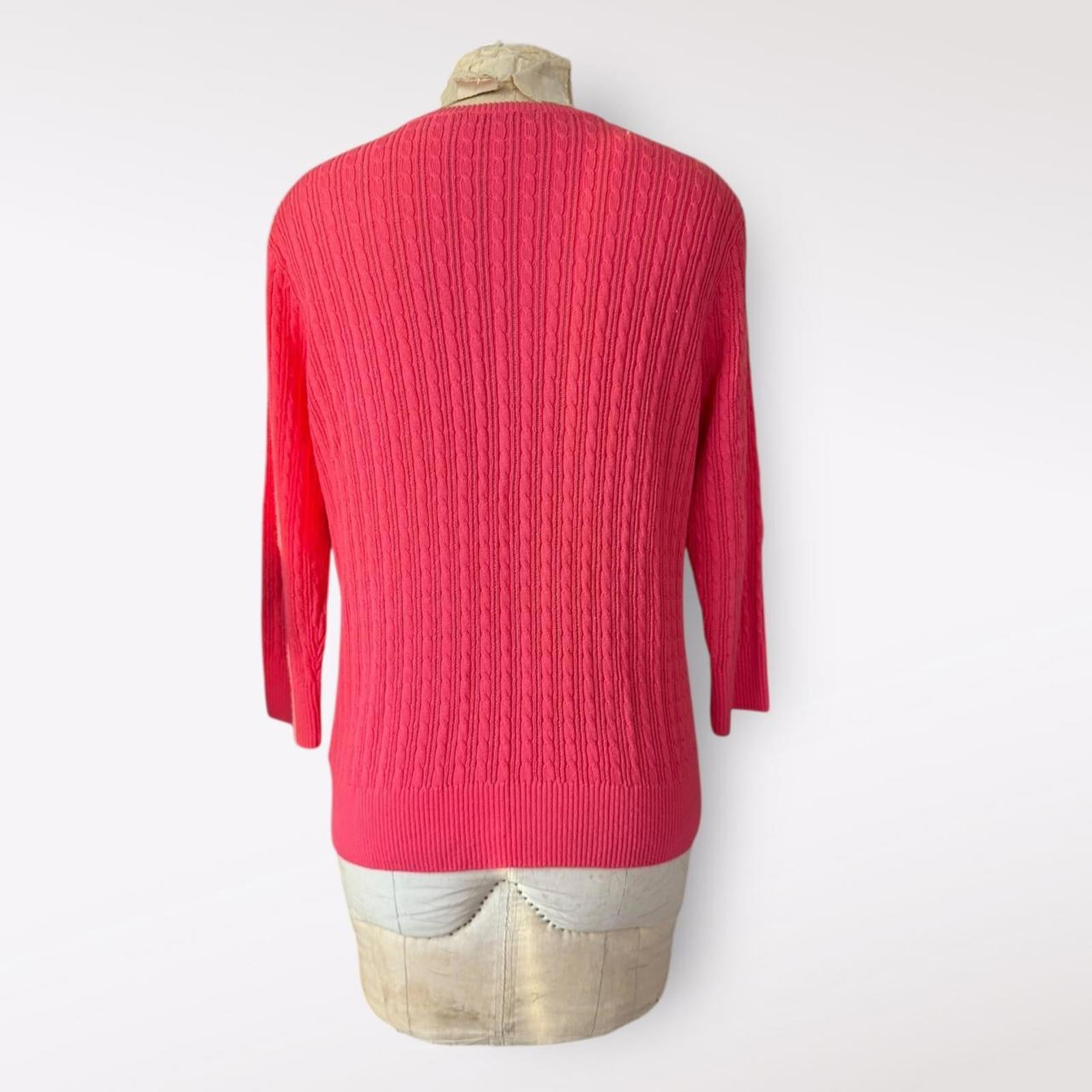 Jeanne Pierre Pink Cotton Cable Knit Cardigan
