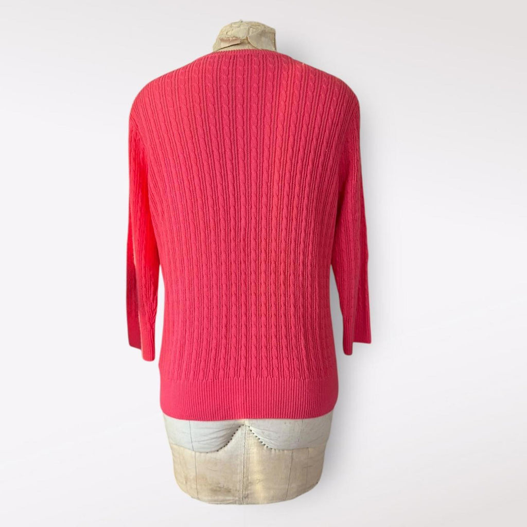 Jeanne Pierre Pink Cotton Cable Knit Cardigan