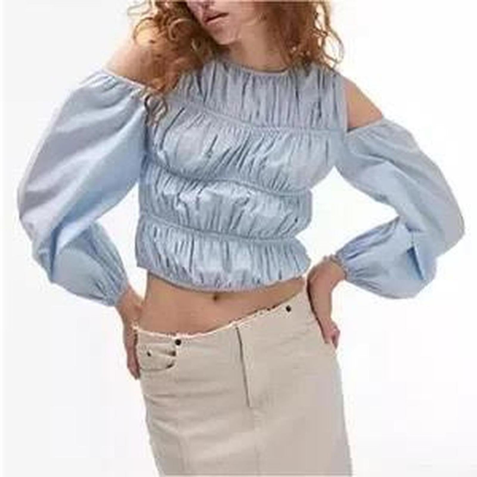 Topshop Poplin Light Blue Cold Shoulder Top