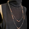 Lia Sophia Silver Double Strand Necklace with Pink Stones