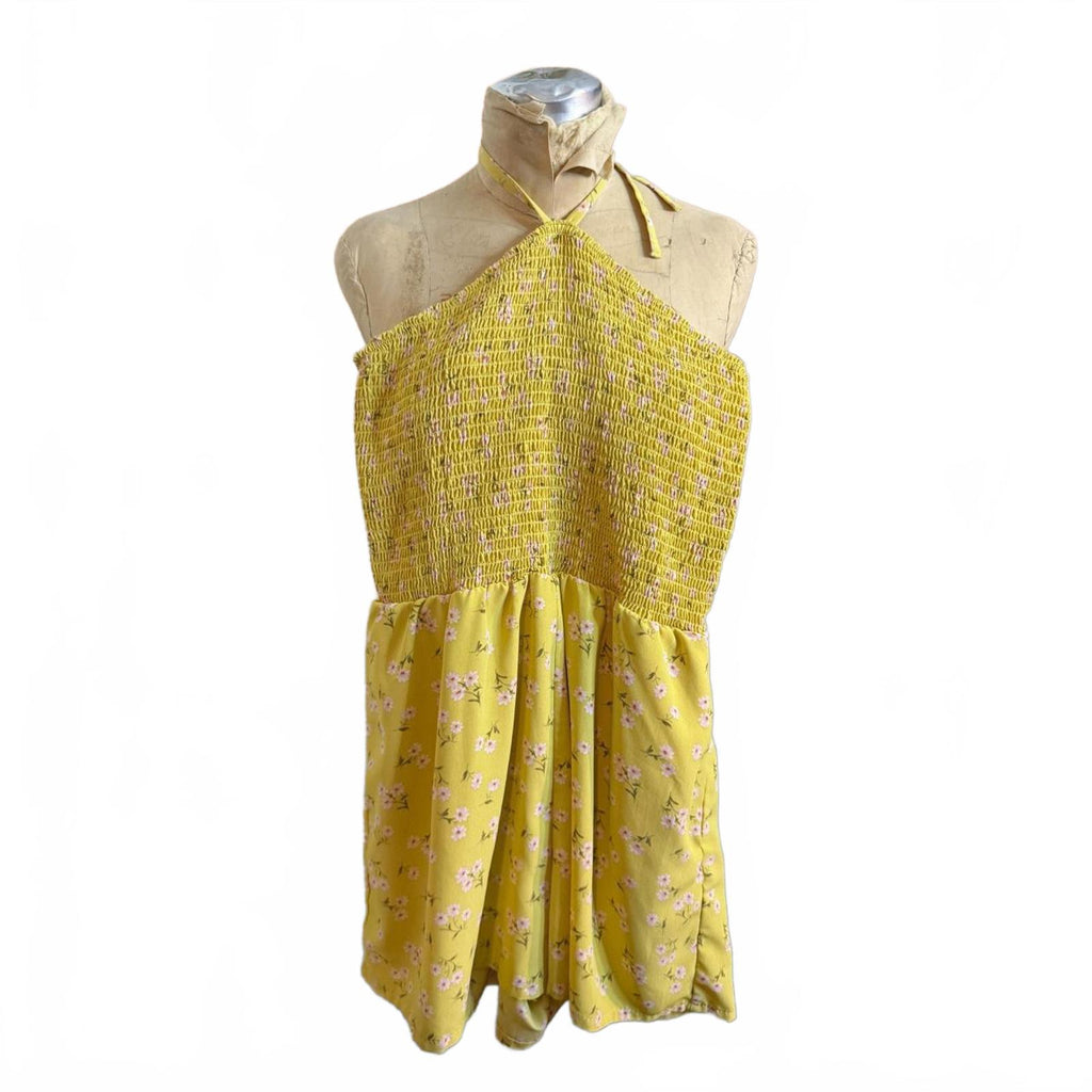 Lily Rose Yellow Floral Smocked Romper Size L