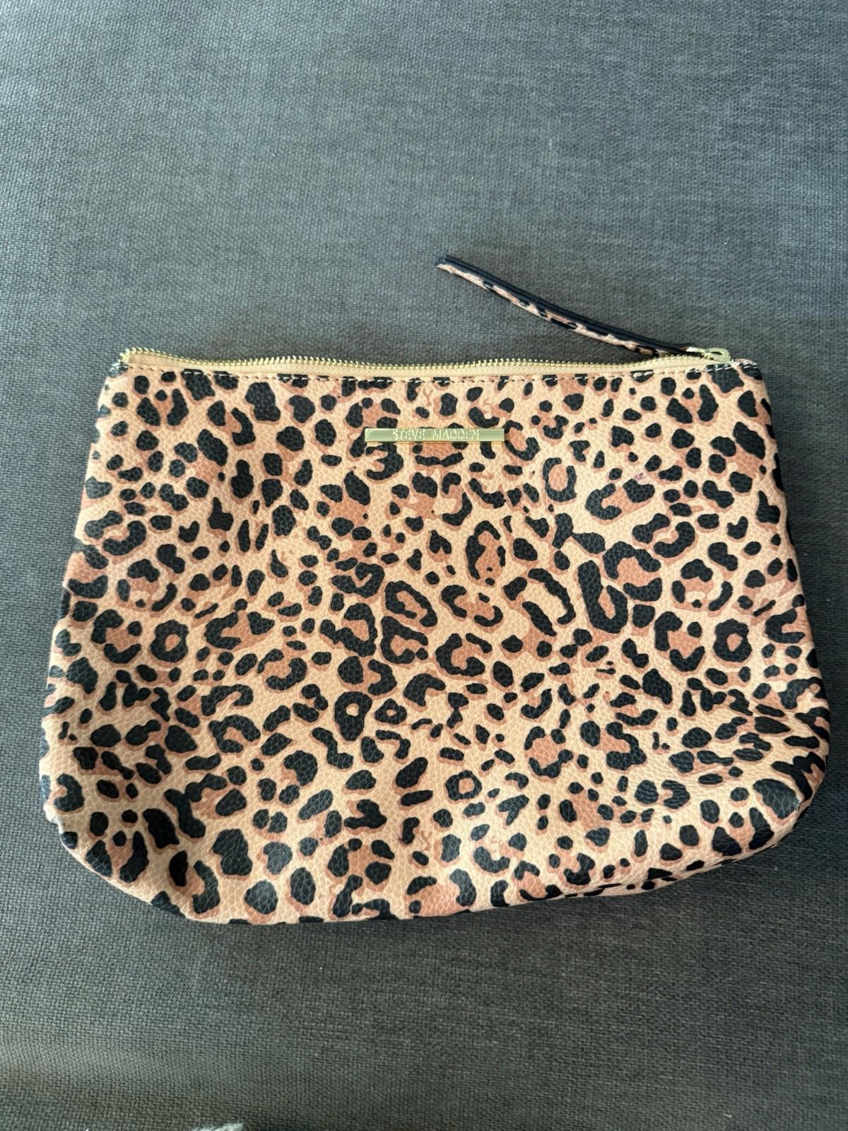 Steve Madden Animal Leopard Cheetah Print Clutch Cosmetic Bag Black/Brown