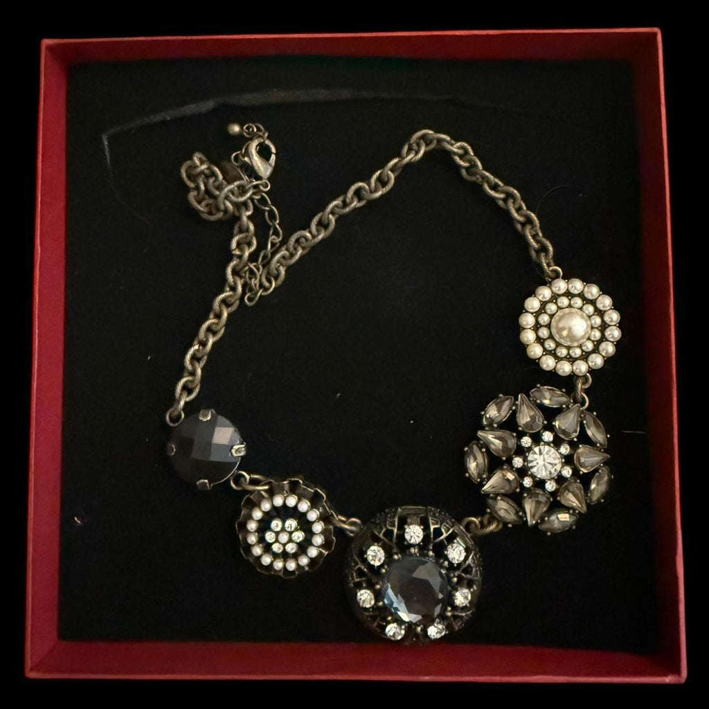 Lia Sophia Pewter Silver Tone and Black Statement Necklace