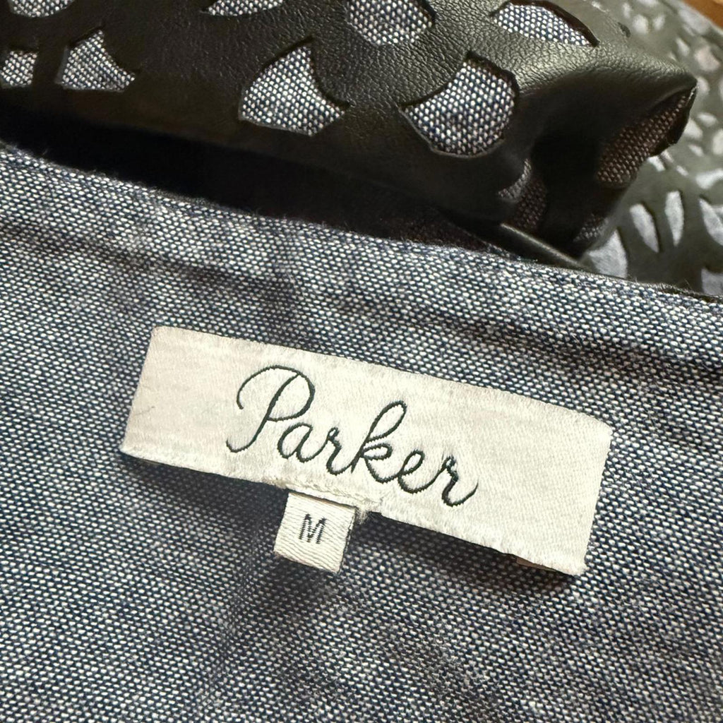 Parker Black and Gray Patterned Halter Dress with Open Back