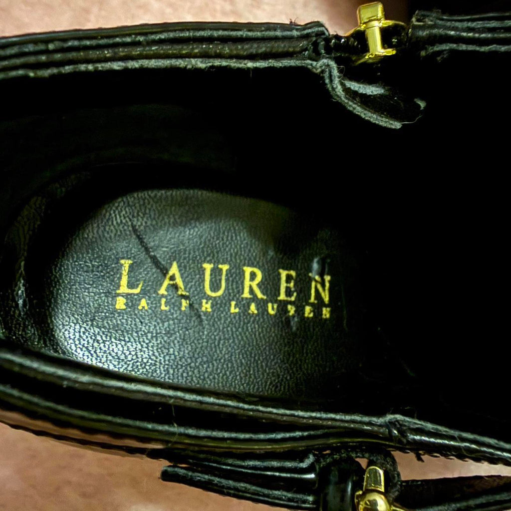 Ralph Lauren Black Leather Pointed Toe High Heel Booties