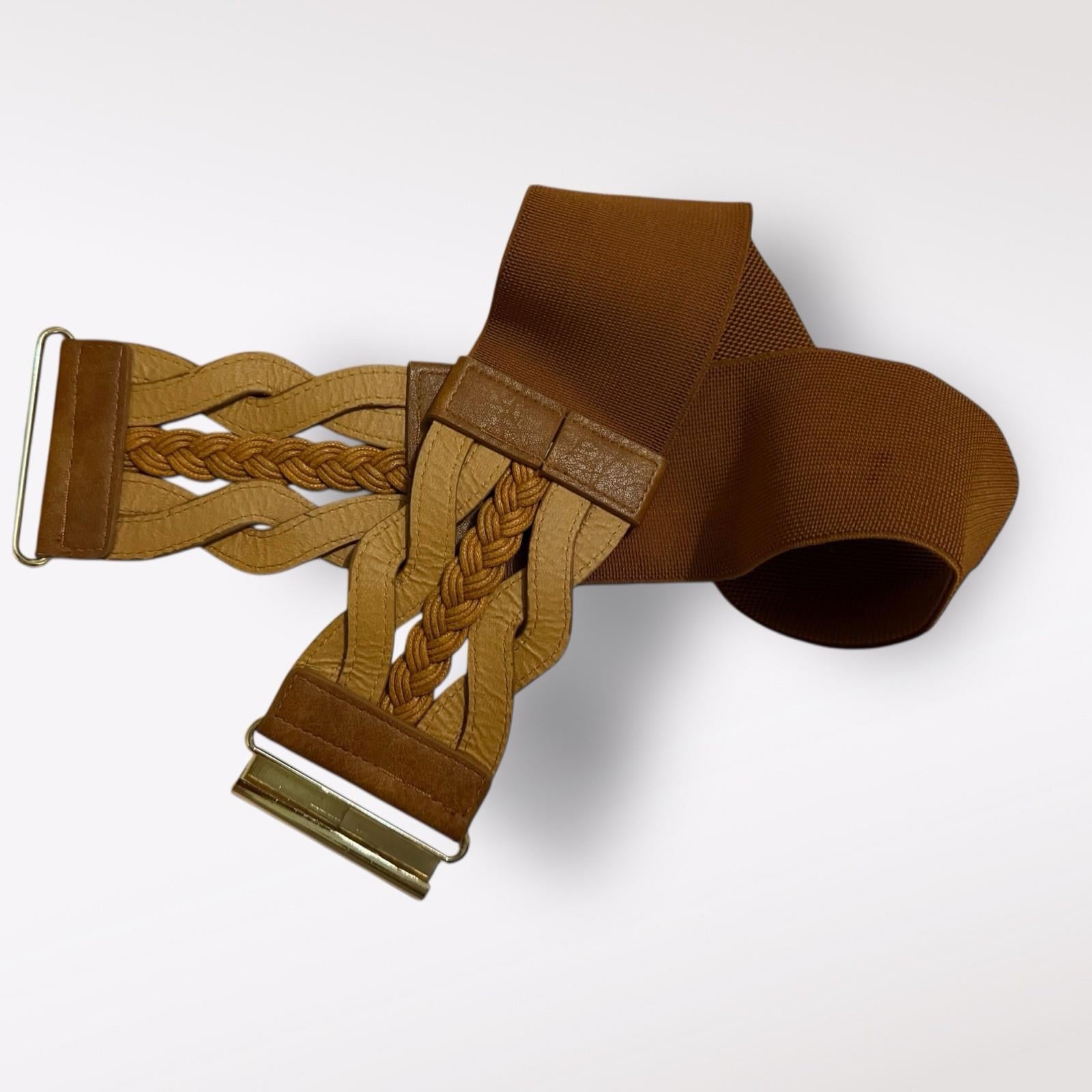 GRACE KARIN Women's Large Elastic Brown Foxy Belt Retro Wide Waist Gold