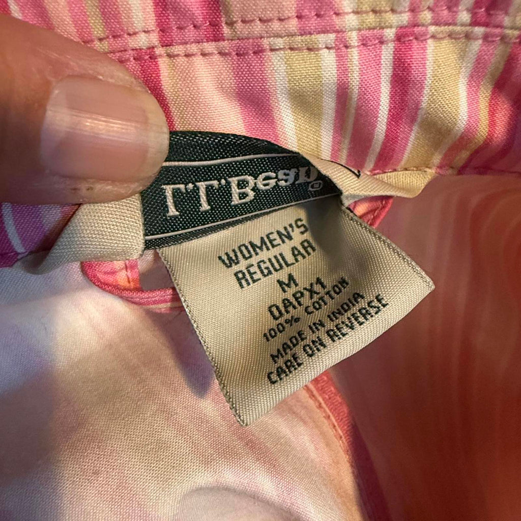 L.L.Bean Pink and White Striped Raincoat Size M