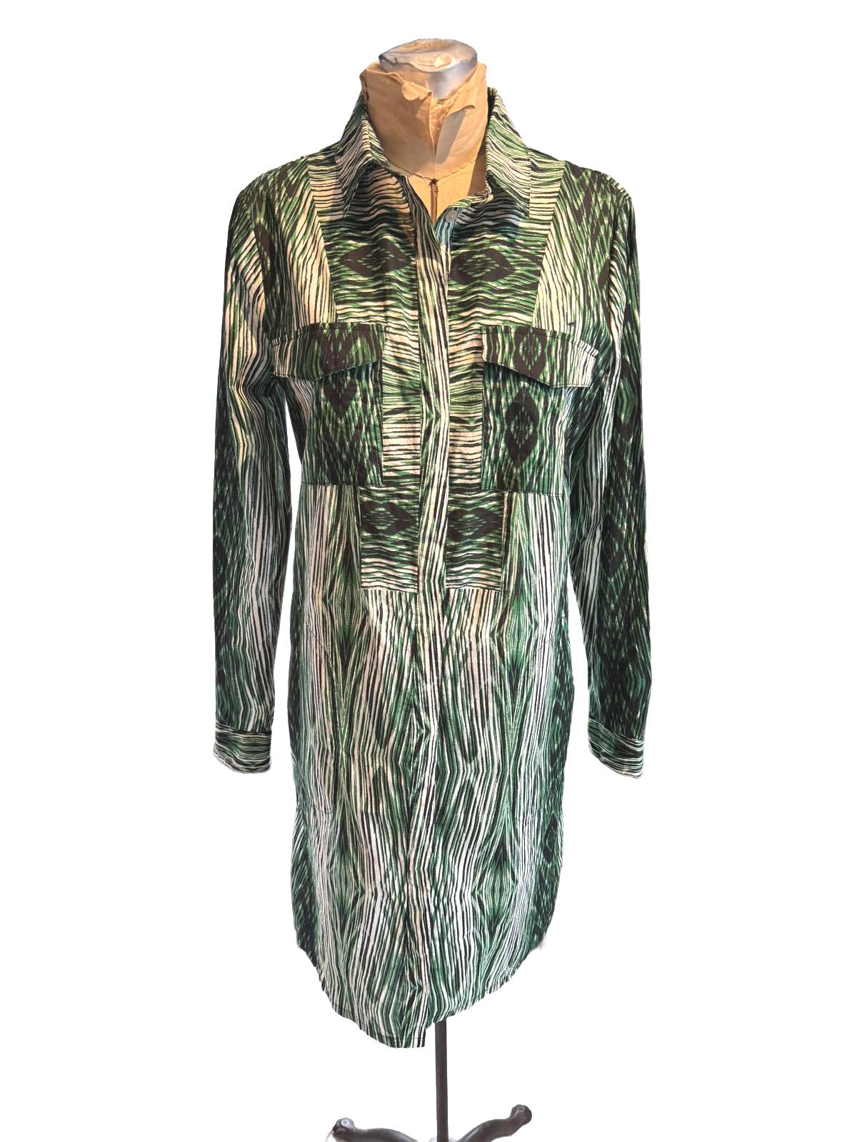 Derek Lam Green Patterned Long Sleeve Shirt Dress