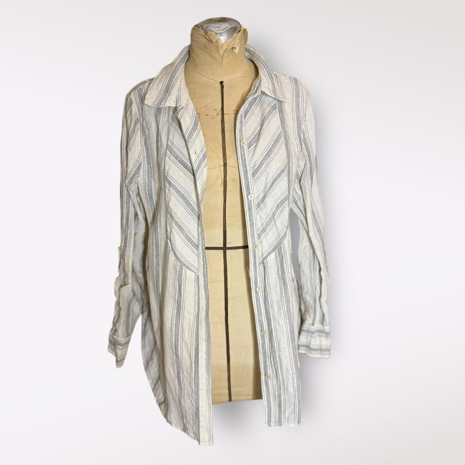 Anthropologie Lilka Linen Striped Button-Up Shirt