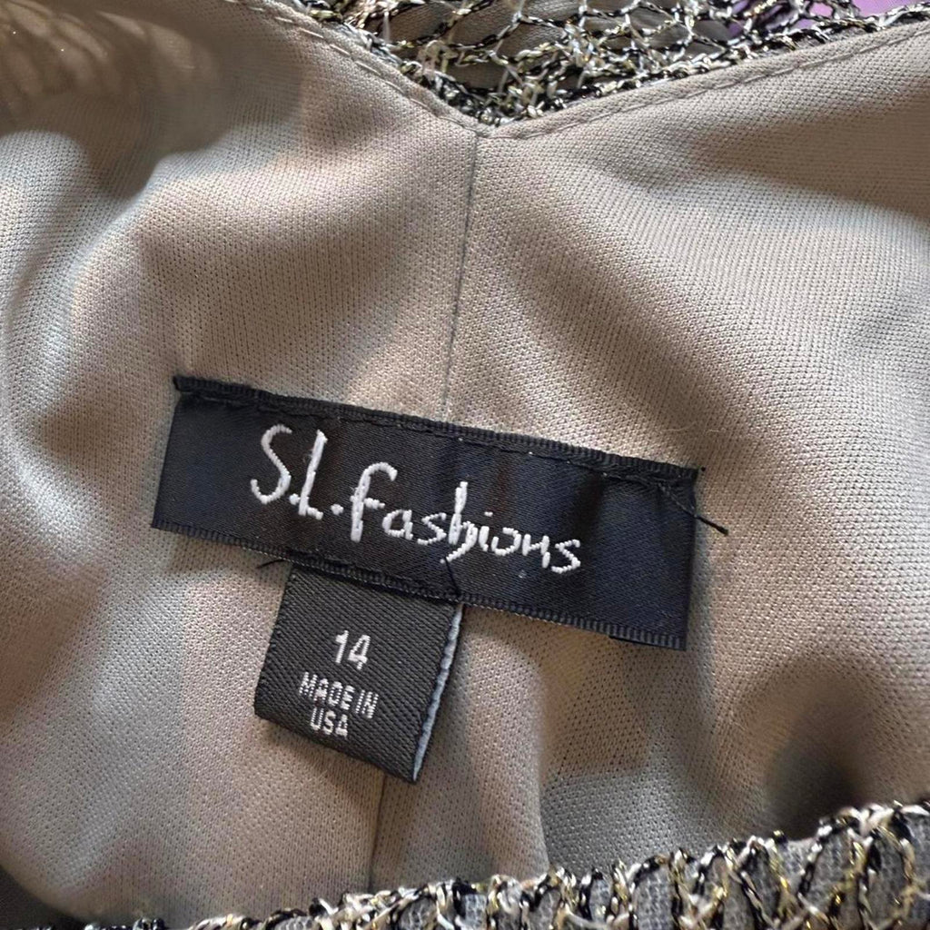 S.L. Fashions Silver and Gold Beaded Dress Size 14
