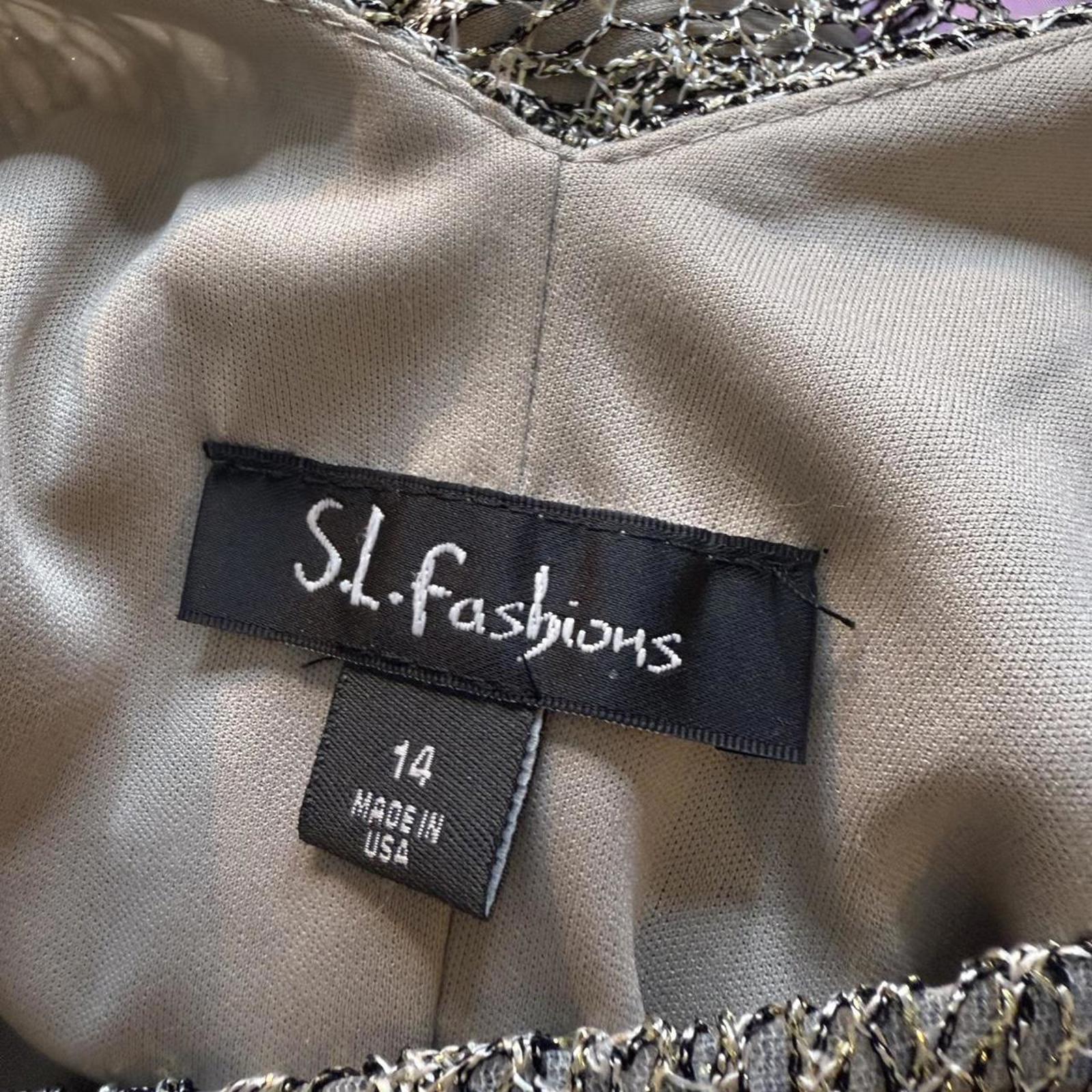 S.L. Fashions Silver and Gold Beaded Dress Size 14