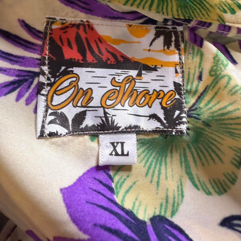 On Shore Men's Purple and Green Tropical Shirt