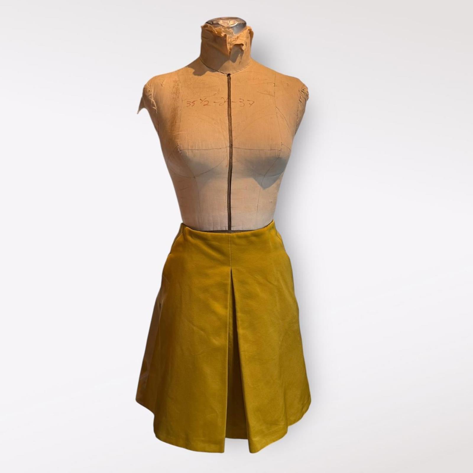 MaxMara Mustard Yellow Pleated A-Line Skirt