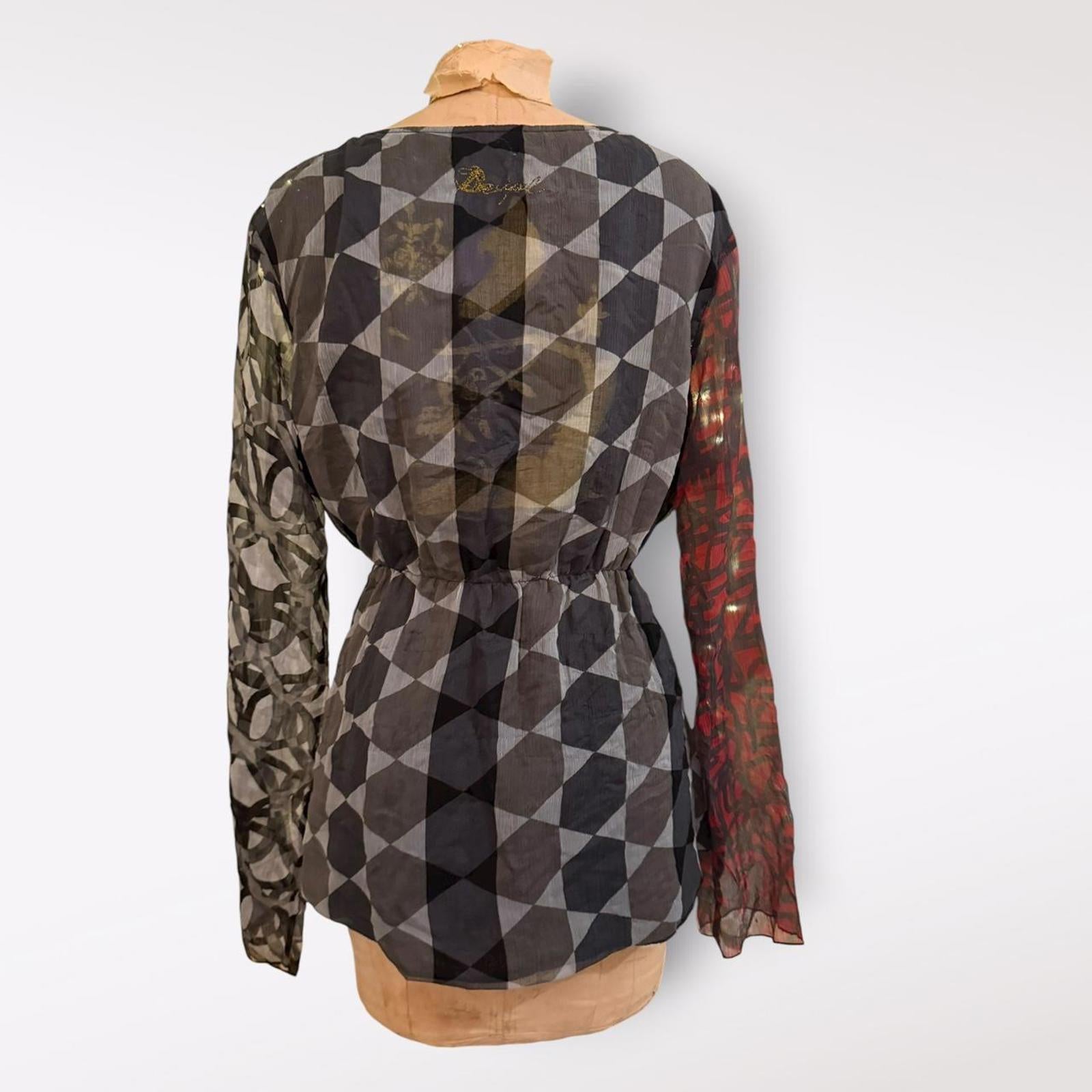 Desigual Multicolored Long Sleeve Blouse with Tie Front