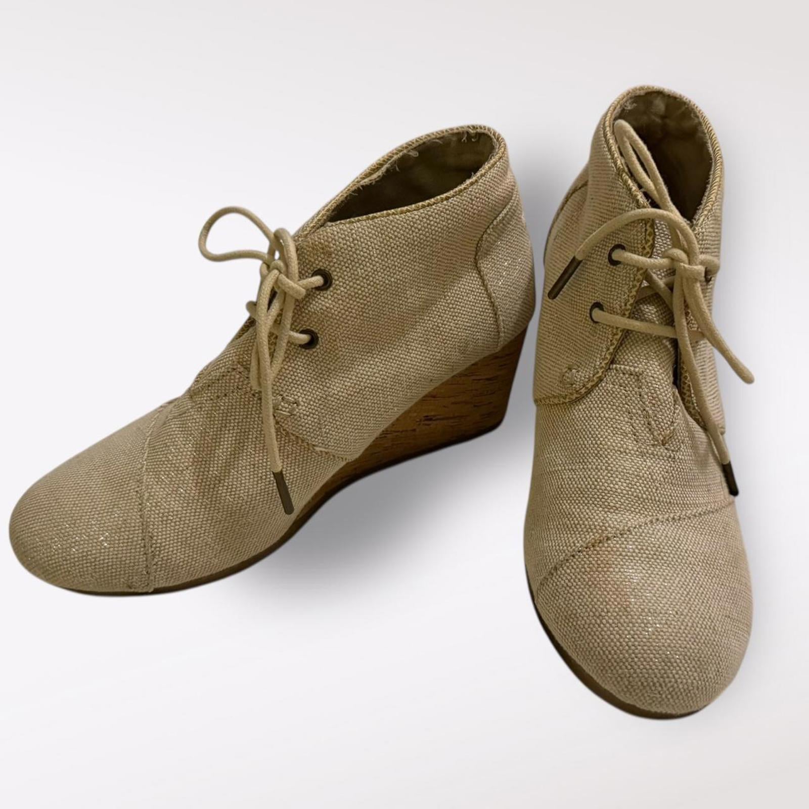 TOMS Women's Beige Canvas Wedge Ankle Boots