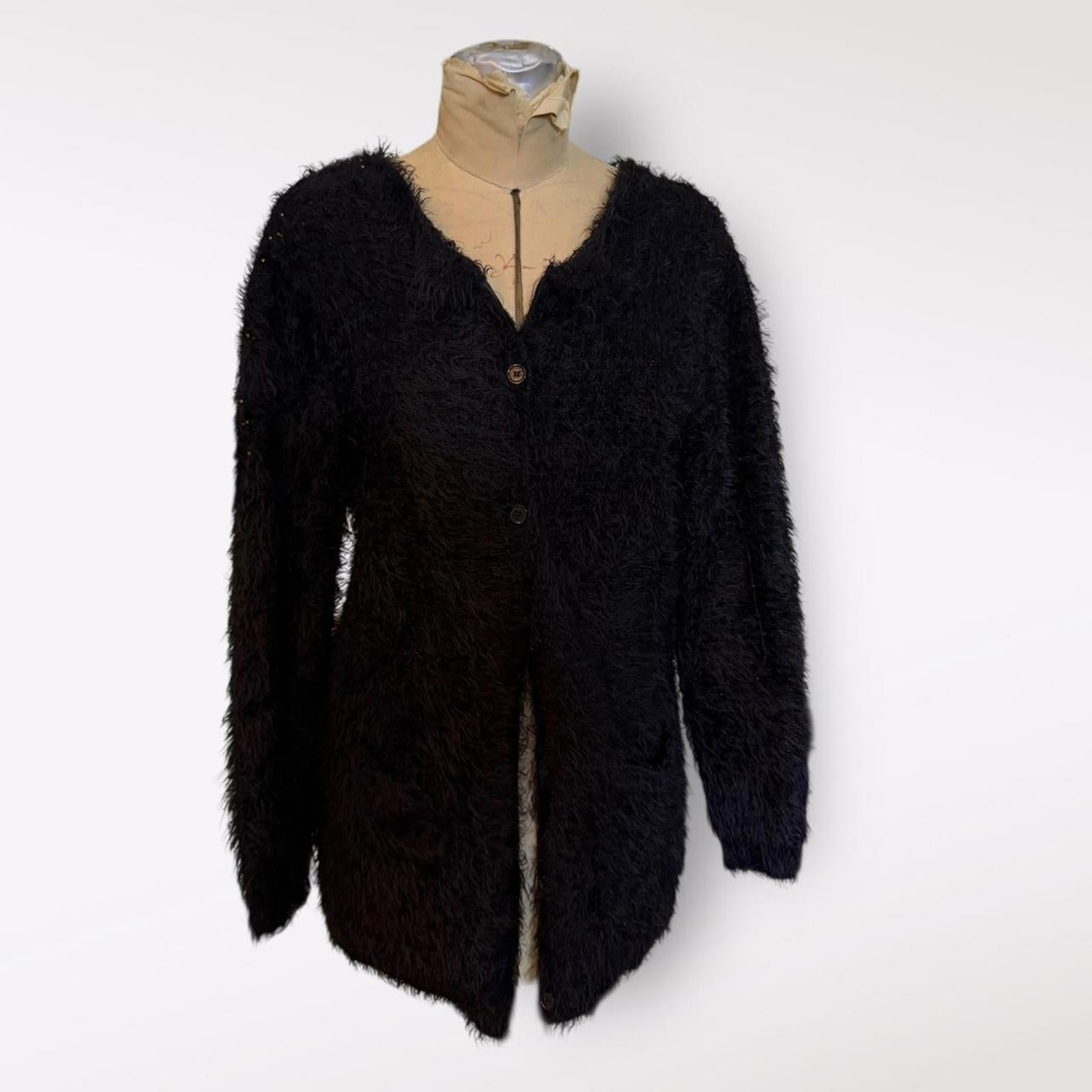 Yessica Black Fuzzy Button-Up Cardigan Sweater
