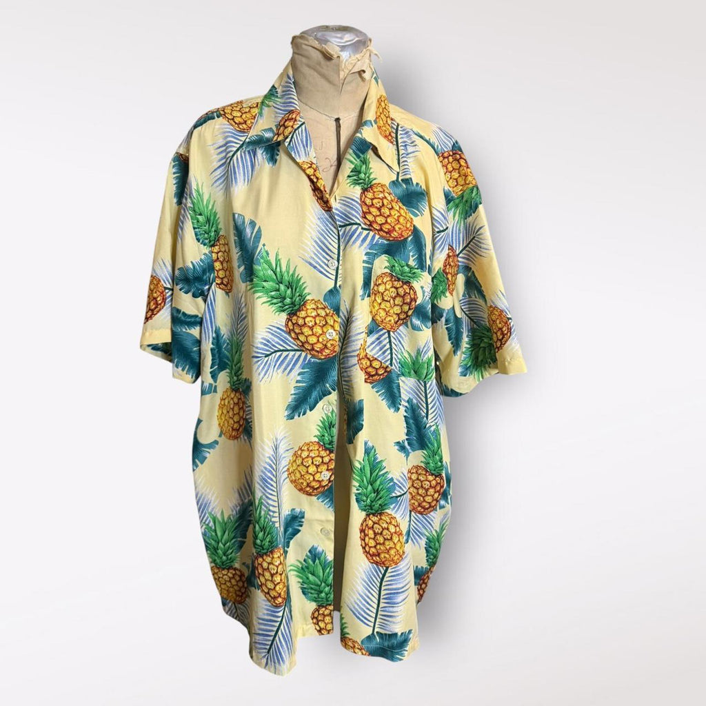 On Shore Yellow and Green Hawaiian Shirt with Pineapples
