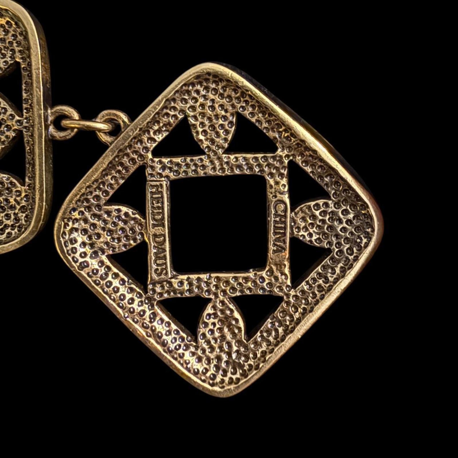 Heidi Daus Gold Tone Rhinestone Square Link Bracelet