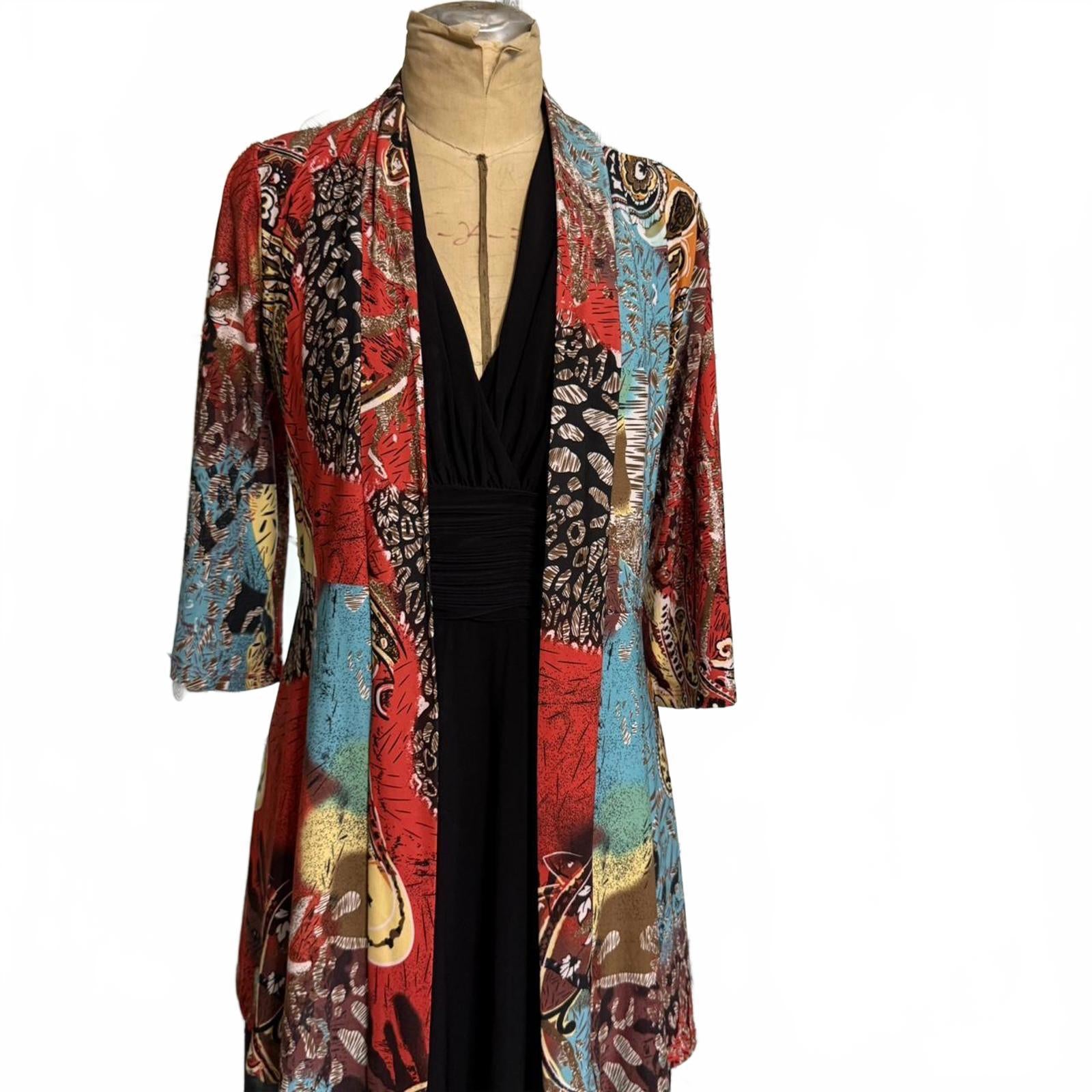 Patchwork Print Long Cardigan