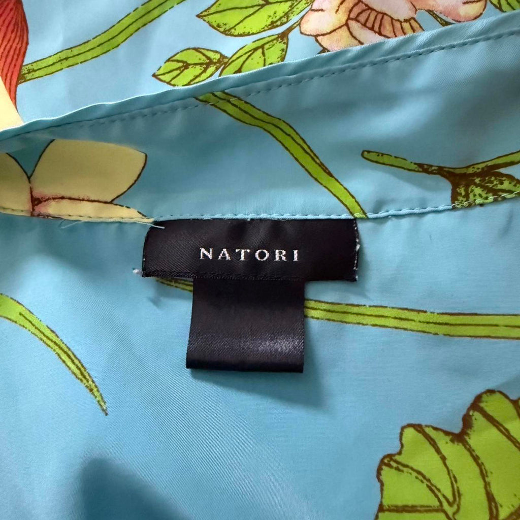 Natori Blue Green Floral Kaftan/Kimono Maxi Dress