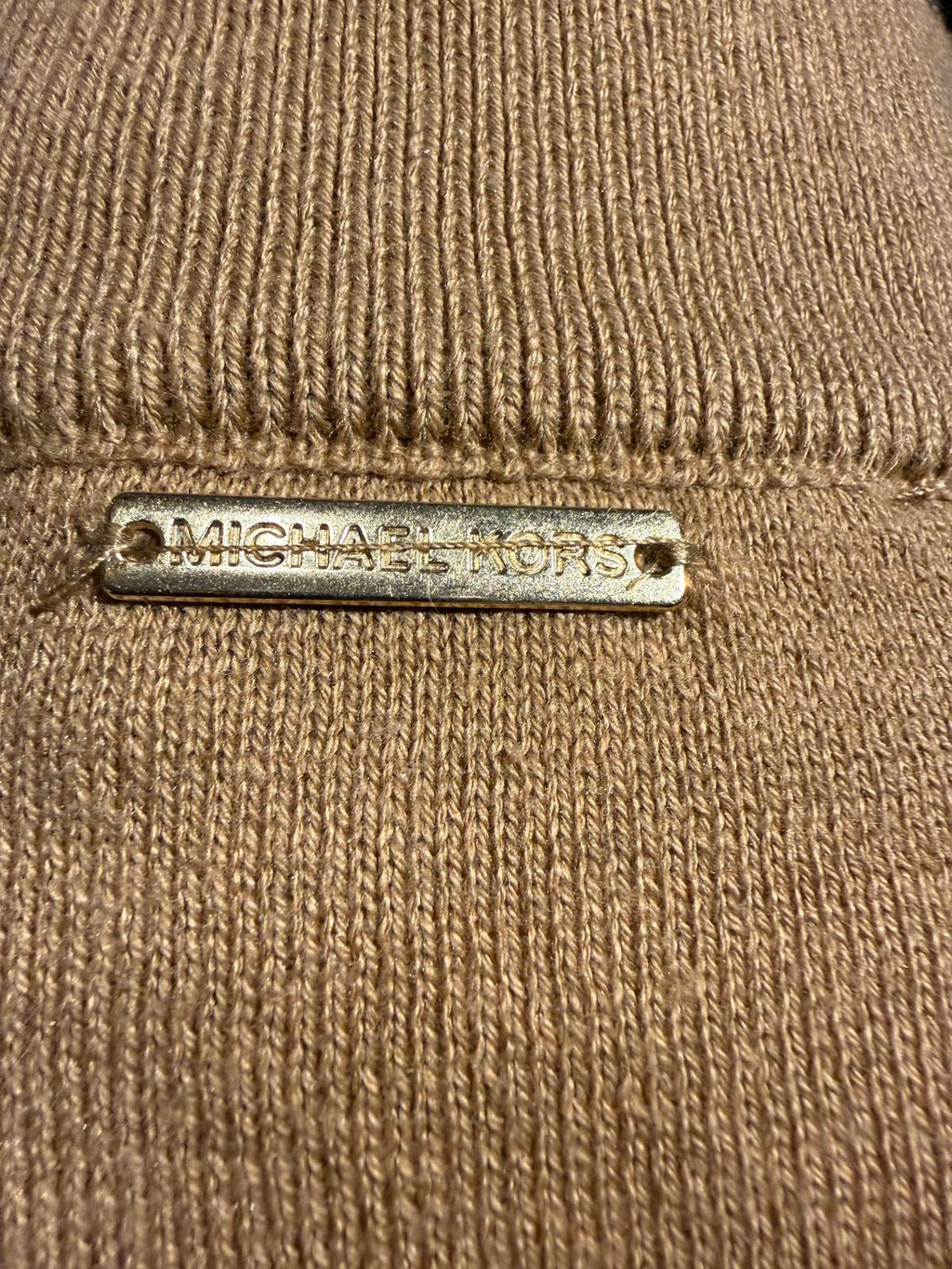Michael Kors Tan Turtleneck Sweater with Brown Shoulder Patches
