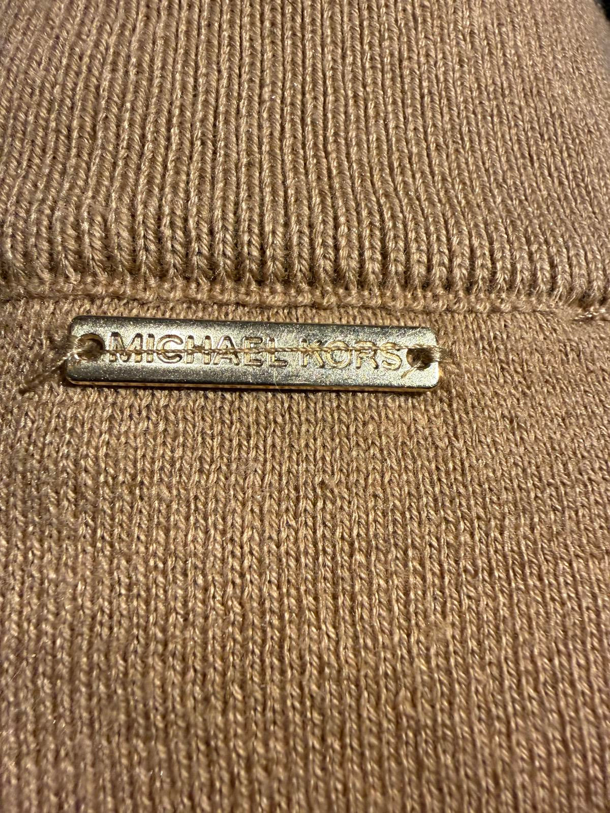Michael Kors Tan Turtleneck Sweater with Brown Shoulder Patches