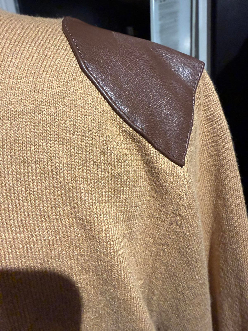 Michael Kors Tan Turtleneck Sweater with Brown Shoulder Patches