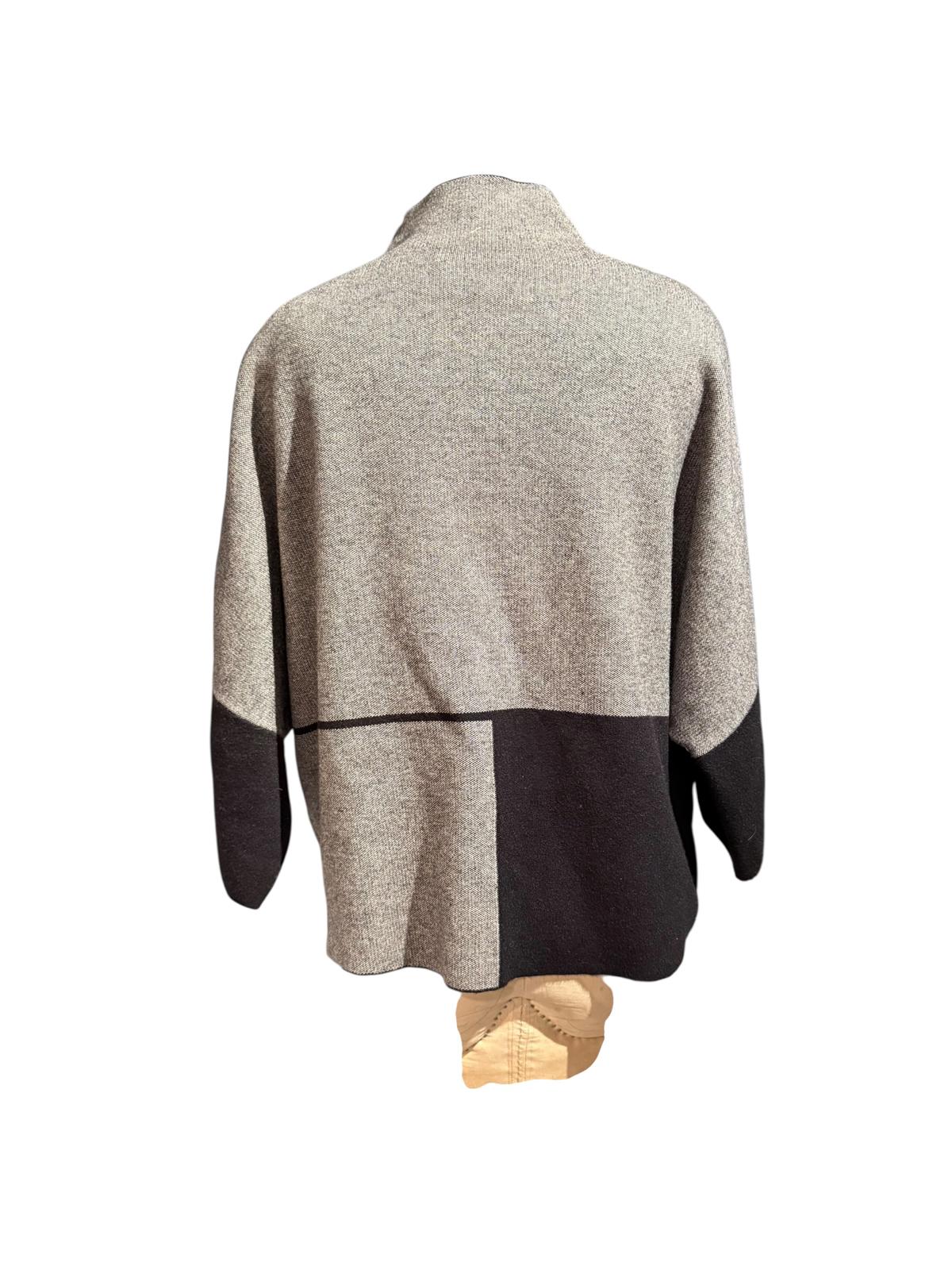 Joseph Ribkoff Gray and Black Colorblock Sweater Poncho