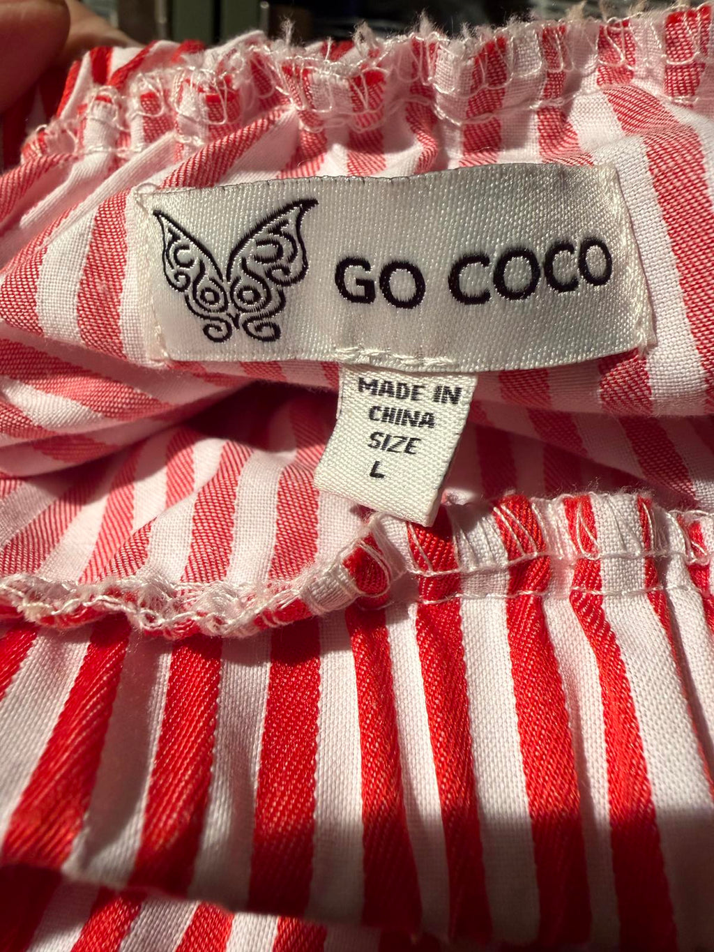 Go Coco Red and White Striped Off-Shoulder Dress with Waist Tie