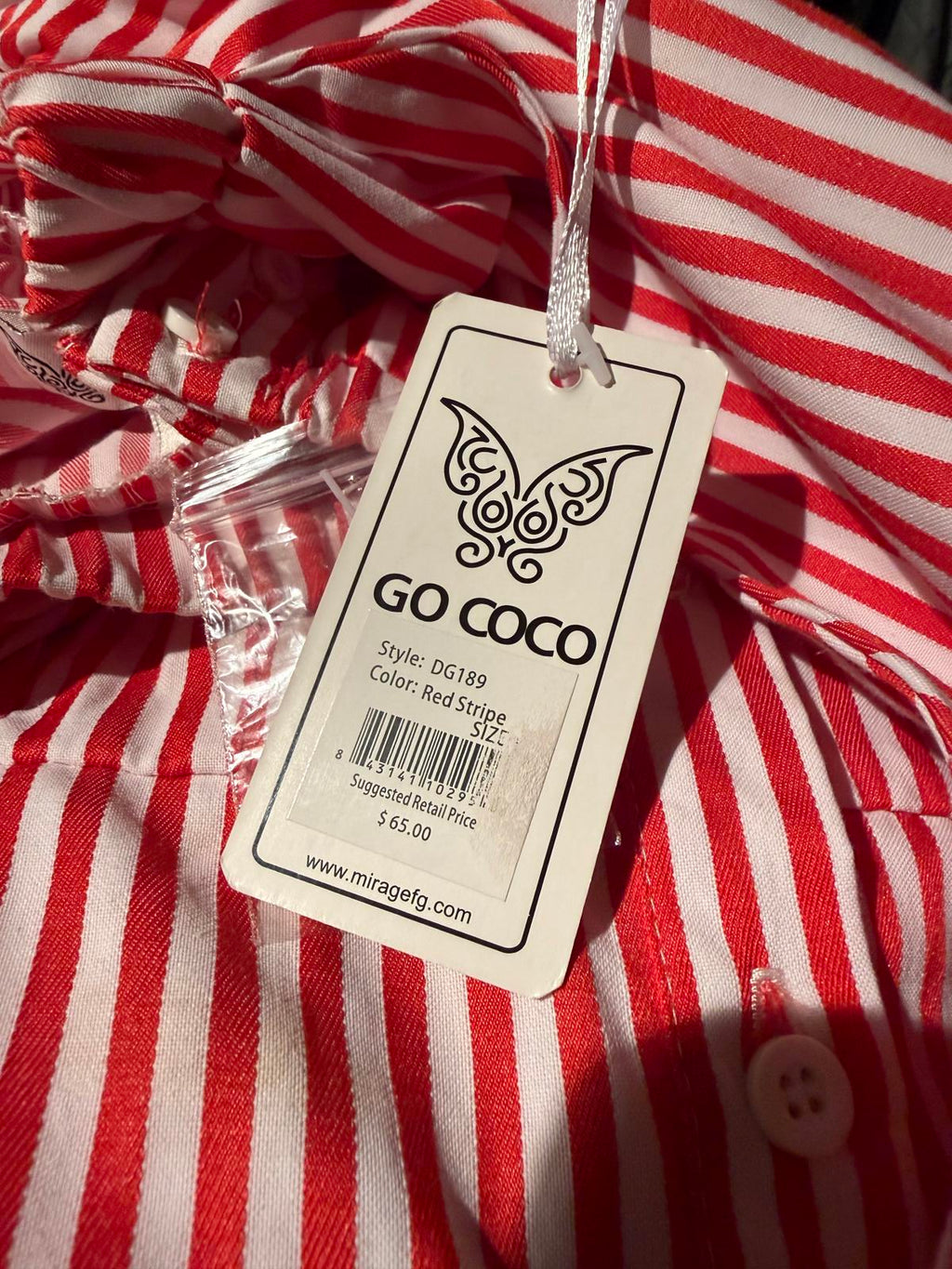Go Coco Red and White Striped Off-Shoulder Dress with Waist Tie