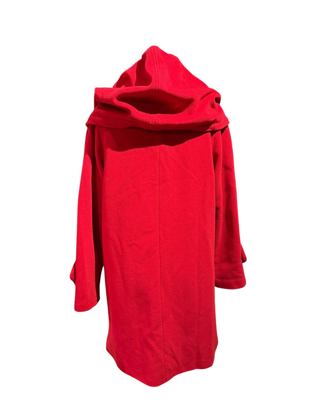 Dennis Basso Red Wool Cashmere Blend Coat with Faux Fur Trim Hood