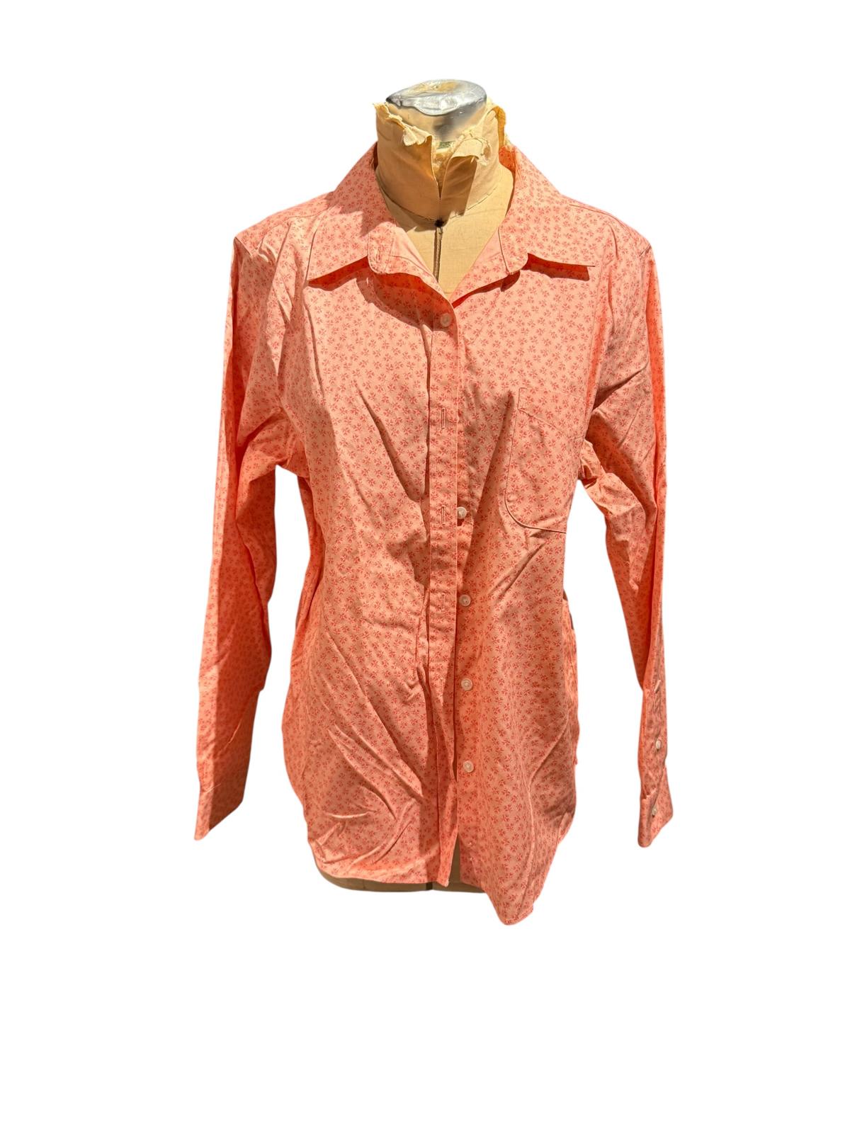 L.L.Bean Women's Long Sleeve Button-Up Shirt in Coral Pattern