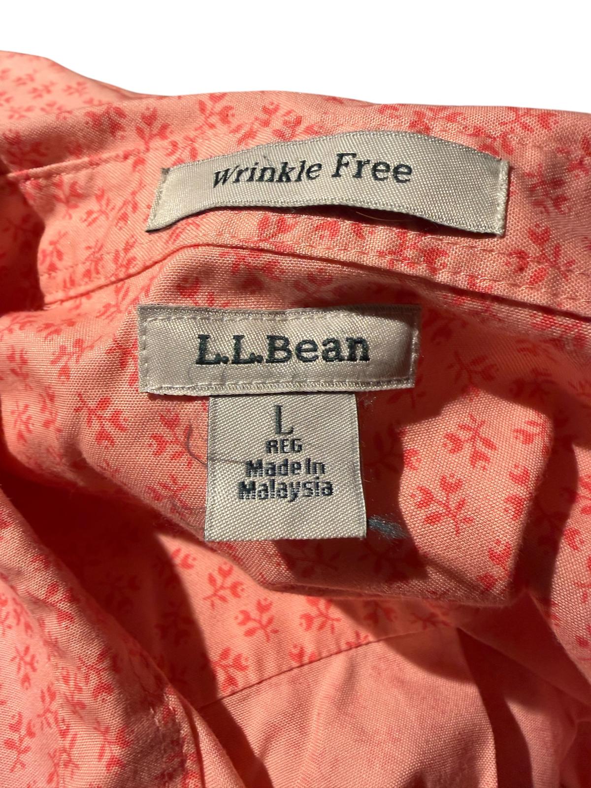 L.L.Bean Women's Long Sleeve Button-Up Shirt in Coral Pattern